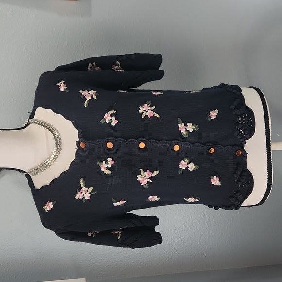Herman Geist Vintage Knit Flowered Button Front Blouse - Picture 2 of 8